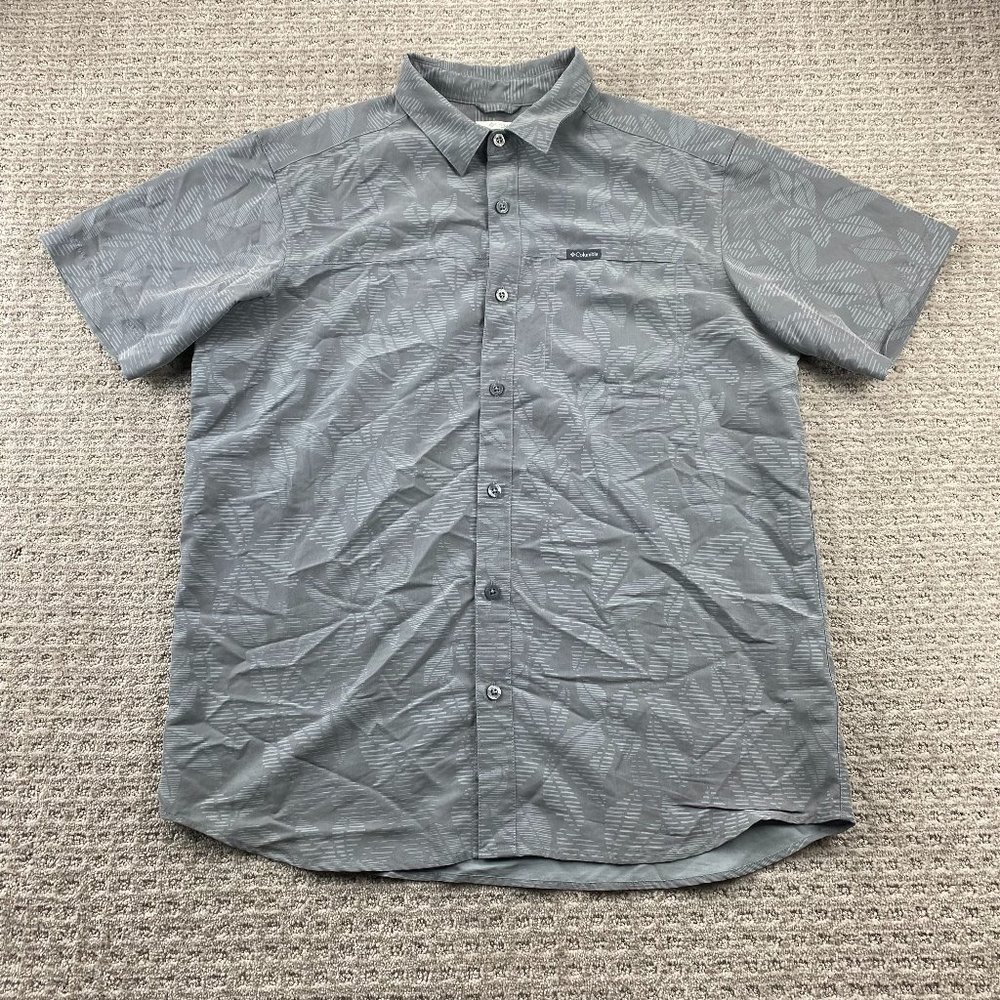 Columbia Shirt Men Large L Gray Floral Hawaiian Button Up Modal Pocket Outdoor